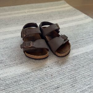 Birkenstock Brown Sandals with Leather Straps and Cork Sole